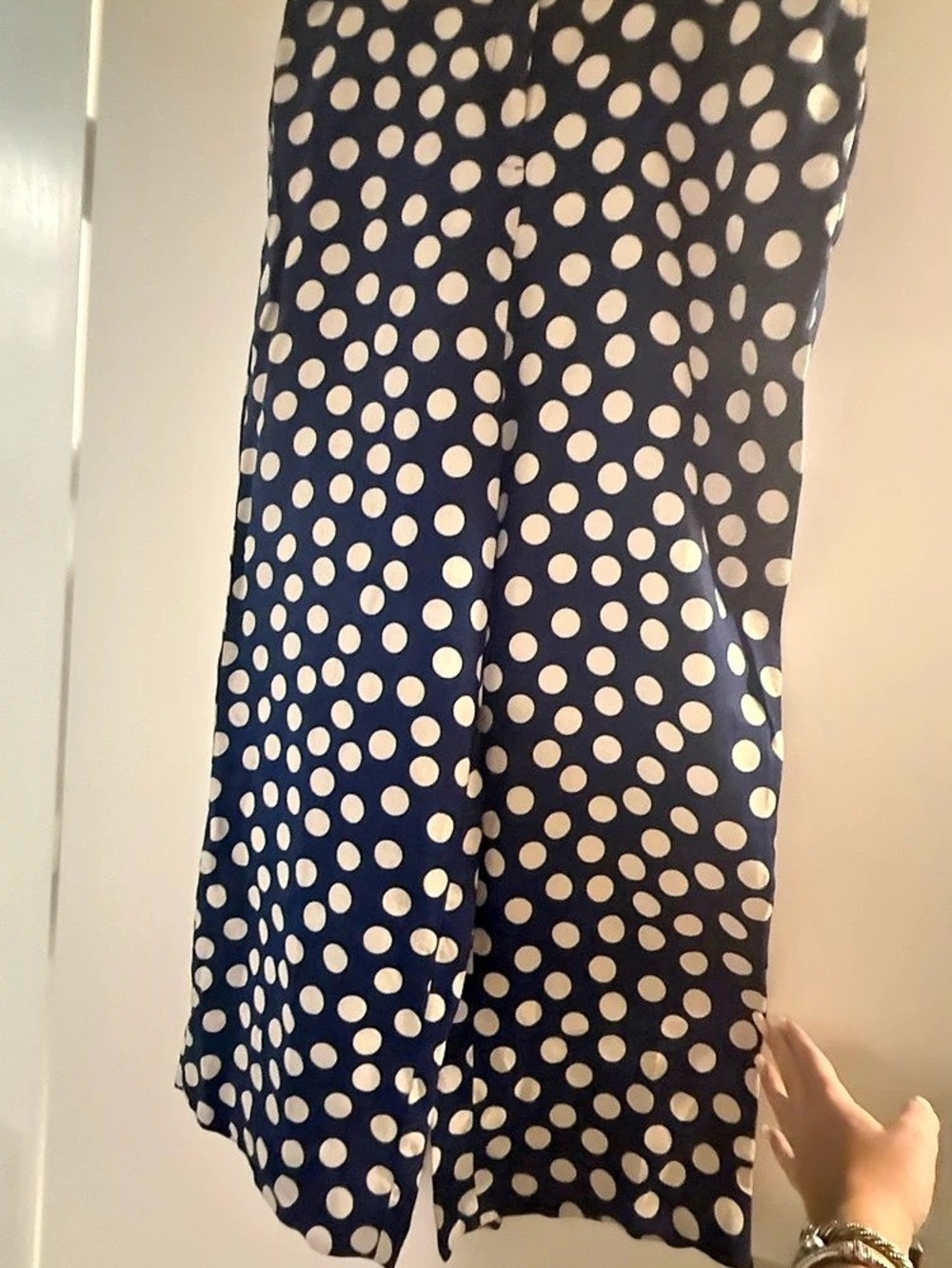 J.Crew Harbor Pant in Dot Linen Wide Leg Pants Blue & White Large